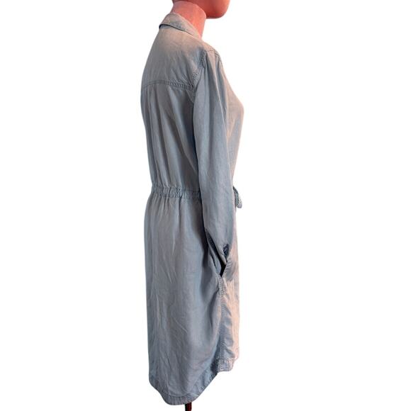 ATHLETA Chambray Shirt Dress L/S Drawstring Waist Pockets Curved Hi-Lo S Tall - Picture 4 of 7
